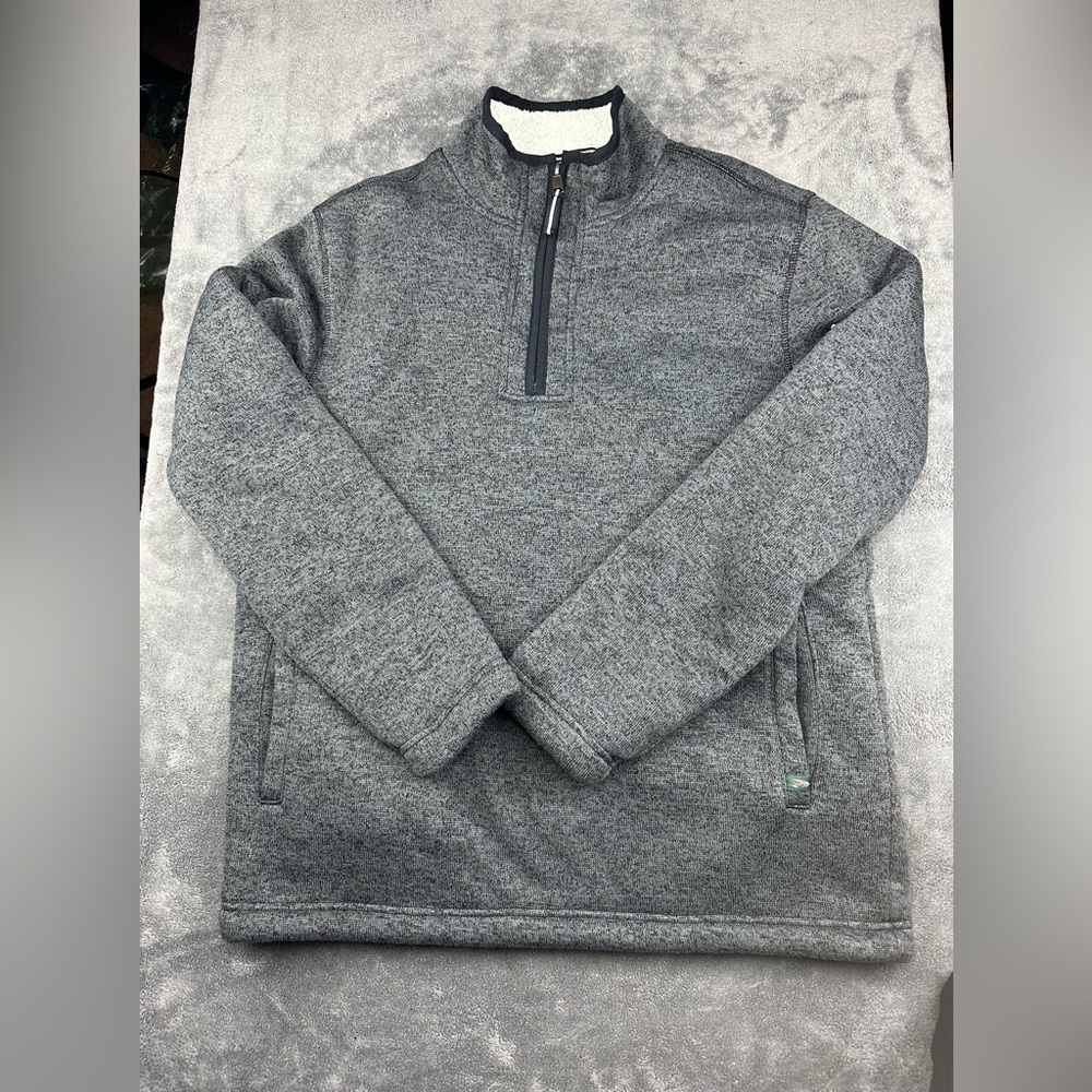 ORVIS sweater Mens M Sherpa Lined 1/4 Zip Pullover Gray Black Fleece